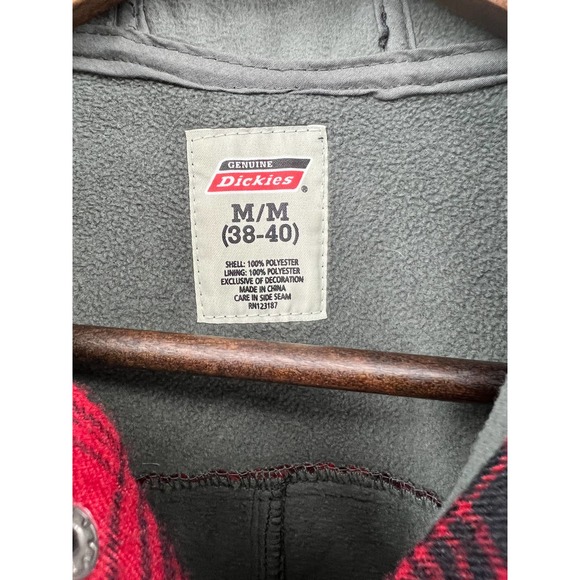 Dickies Flannel Fleece Jacket Red Plaid Hooded Shacket Men's Size M 38/40 - Picture 3 of 8
